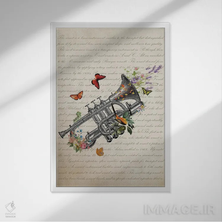 تابلو کرنت با گلها (نوعی ساز بادی) اثر پیکسل کهنه (استودیو/نام هنری) - نمای قابدار سفید