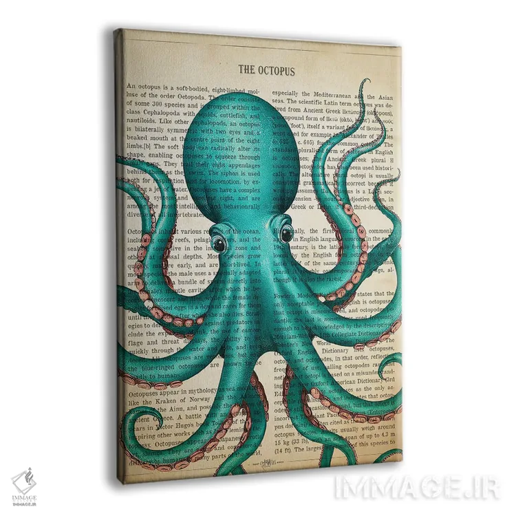 تابلو اختاپوس فیروزهای اثر پیکسل کهنه (استودیو/نام هنری) - نمای پرسپکتیو محصول