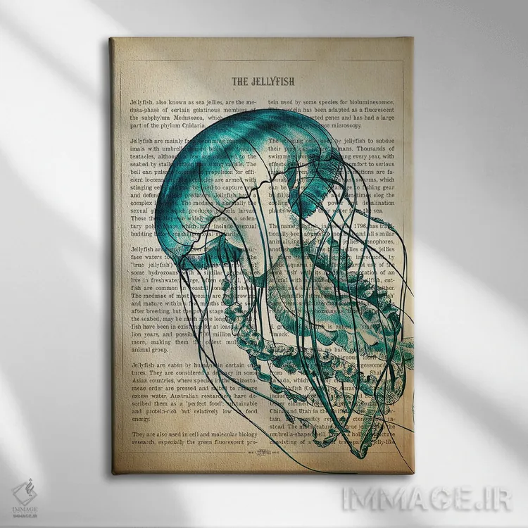 تابلو عروس دریایی فیروزهای اثر پیکسل کهنه (استودیو/نام هنری) - نمای روبهرو روی دیوار