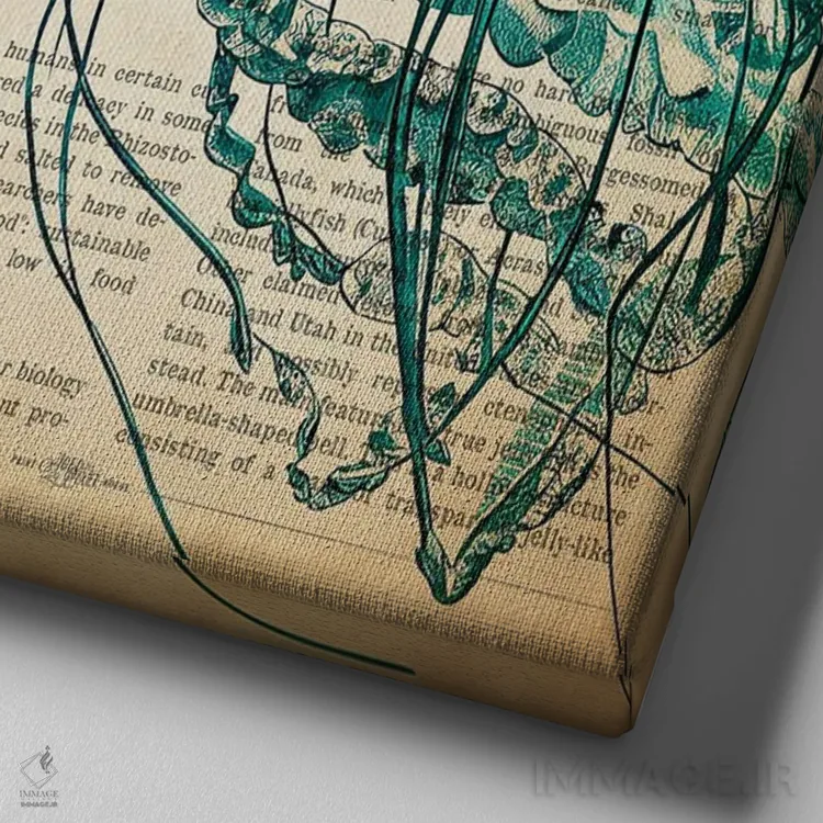 تابلو عروس دریایی فیروزهای اثر پیکسل کهنه (استودیو/نام هنری) - نمای نزدیک بافت بوم