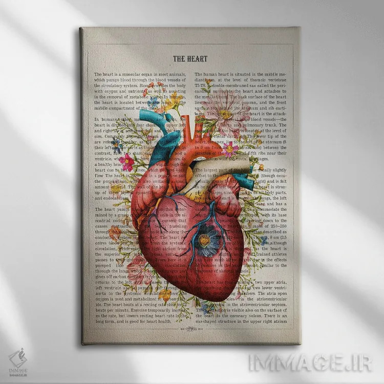 تابلو ساختار قلب بهصورت گل (آناتومی قلب به سبک گلآرایی) اثر پیکسل کهنه (استودیو/نام هنری) - نمای روبهرو روی دیوار