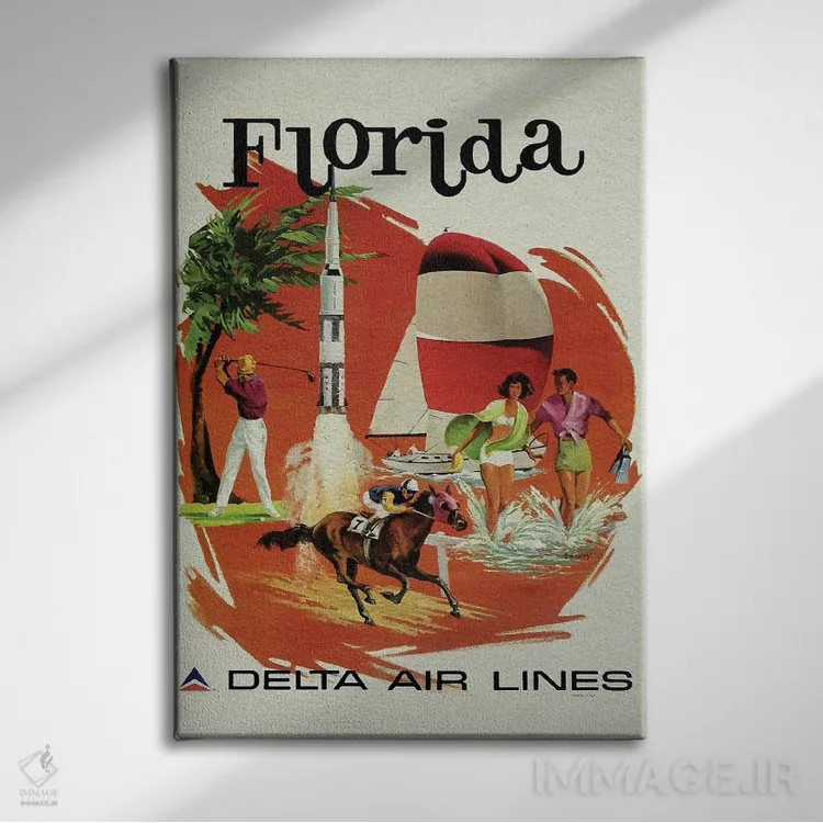 تابلو پوستر قدیمی فلوریدا (طرح وکتور) اثر آلساندرو دلا توره - نمای روبهرو روی دیوار