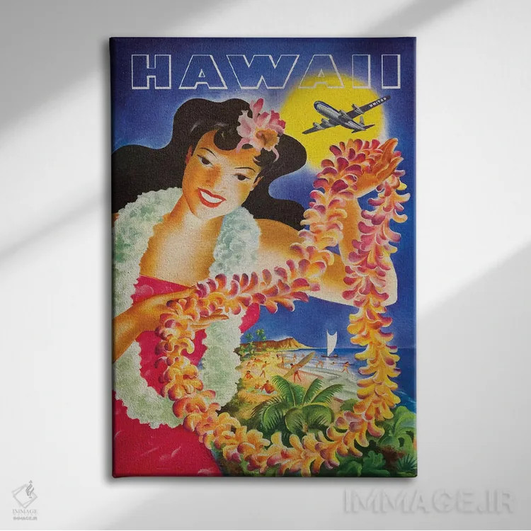 تابلو پوستر قدیمی سفر به هاوایی (طرح وکتور) اثر آلساندرو دلا توره - نمای روبهرو روی دیوار