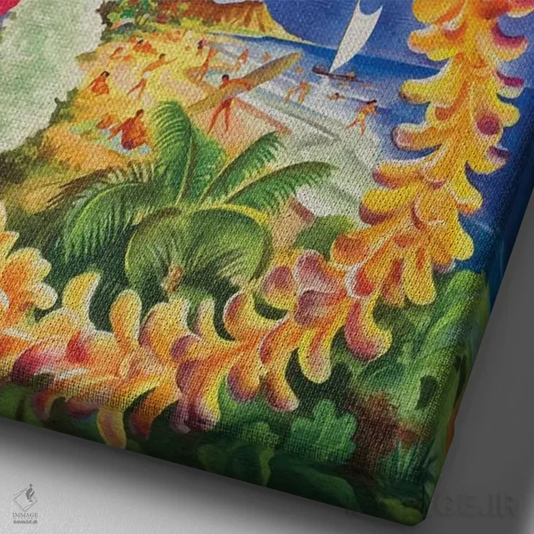 تابلو پوستر قدیمی سفر به هاوایی (طرح وکتور) اثر آلساندرو دلا توره - نمای نزدیک بافت بوم