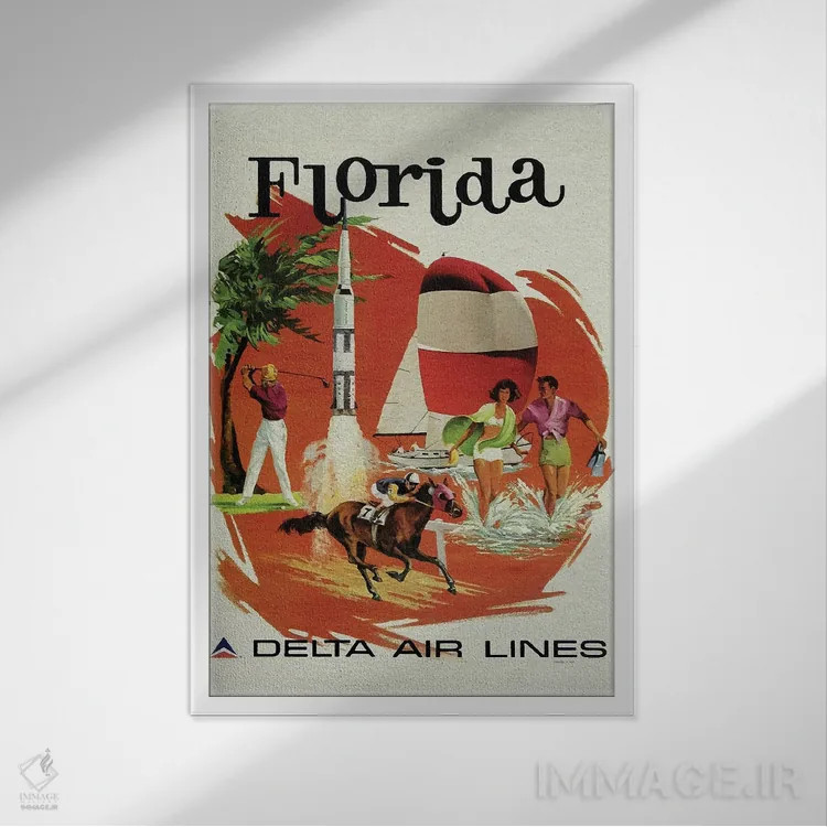 تابلو پوستر قدیمی فلوریدا (طرح وکتور) اثر آلساندرو دلا توره - نمای قابدار سفید
