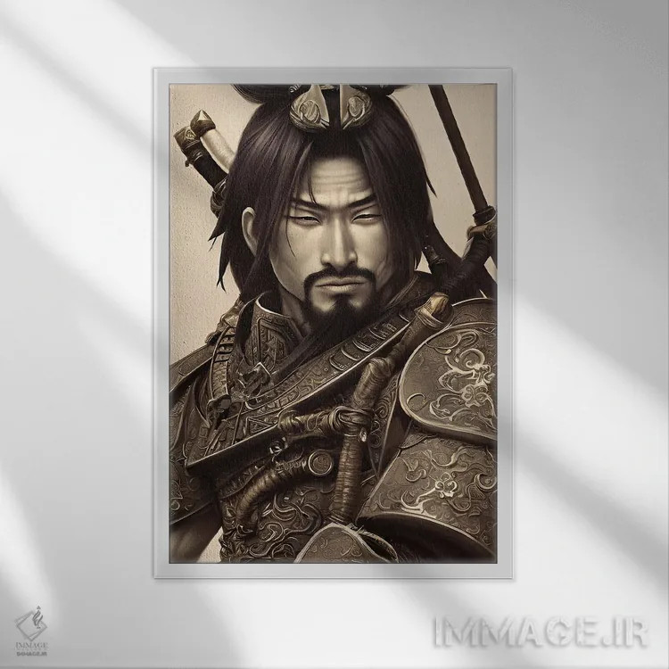 تابلو یک سامورایی سنتی ژاپنی اثر آلساندرو دلا توره - نمای قابدار سفید