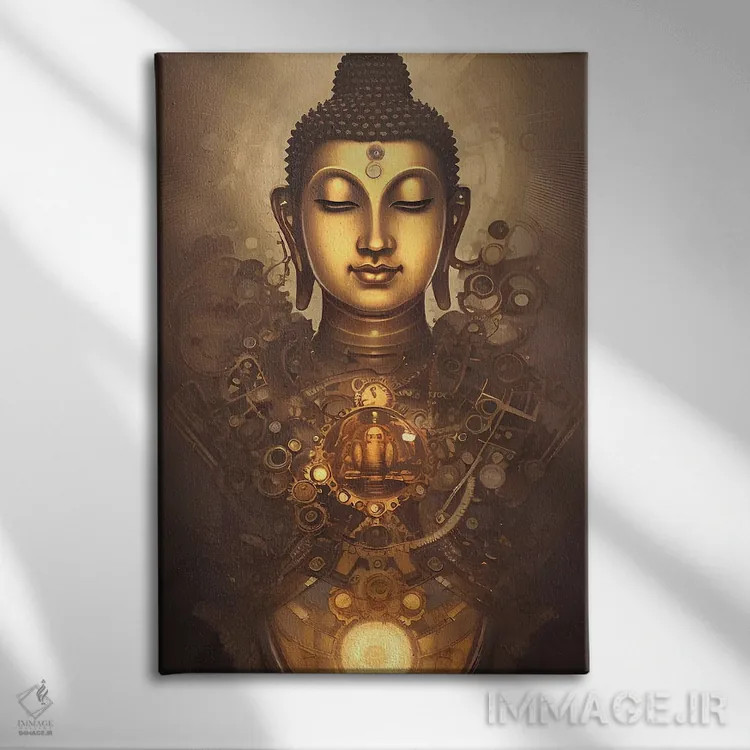 تابلو بودا در سبک استیمپانک ۳ اثر آلساندرو دلا توره - نمای روبهرو روی دیوار