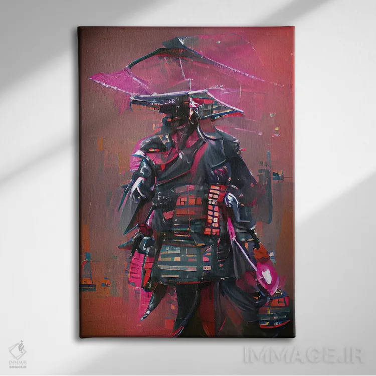 تابلو جنگجوی سامورایی سایبرپانک اثر آلساندرو دلا توره - نمای روبهرو روی دیوار
