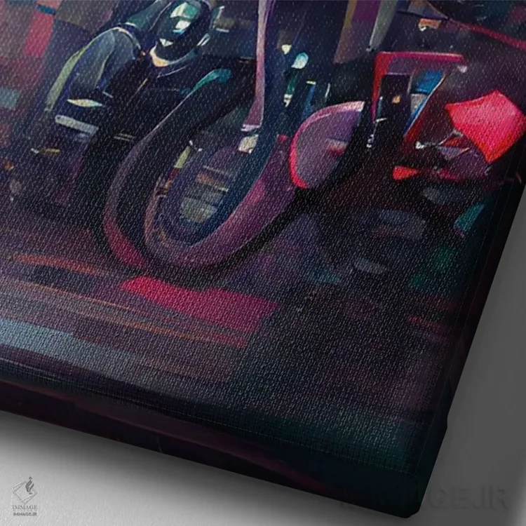 تابلو موتورسوار سایبرپانک اثر آلساندرو دلا توره - نمای نزدیک بافت بوم