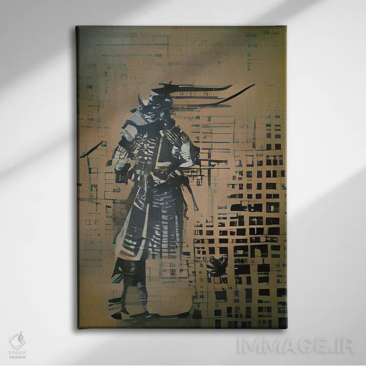 تابلو سامورایی سایبرپانک اثر آلساندرو دلا توره - نمای روبهرو روی دیوار
