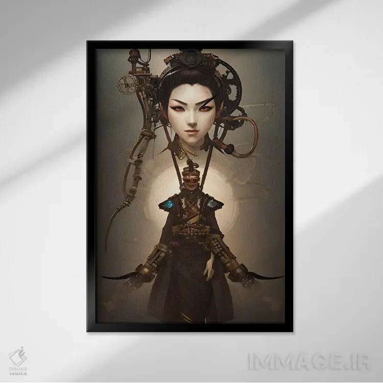 تابلو سامورایی و گیشا اثر آلساندرو دلا توره - نمای قابدار مشکی