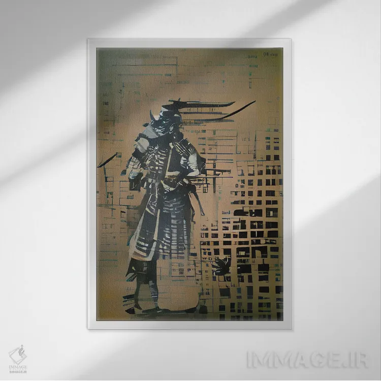 تابلو سامورایی سایبرپانک اثر آلساندرو دلا توره - نمای قابدار سفید