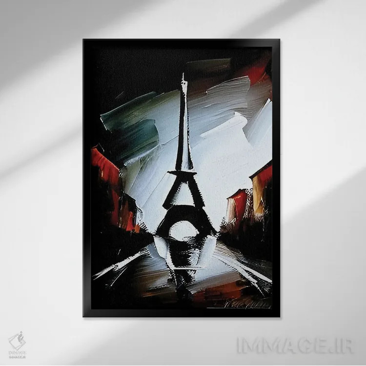 تابلو منظرهٔ پاریس همراه با برج ایفل اثر آلساندرو دلا توره - نمای قابدار مشکی