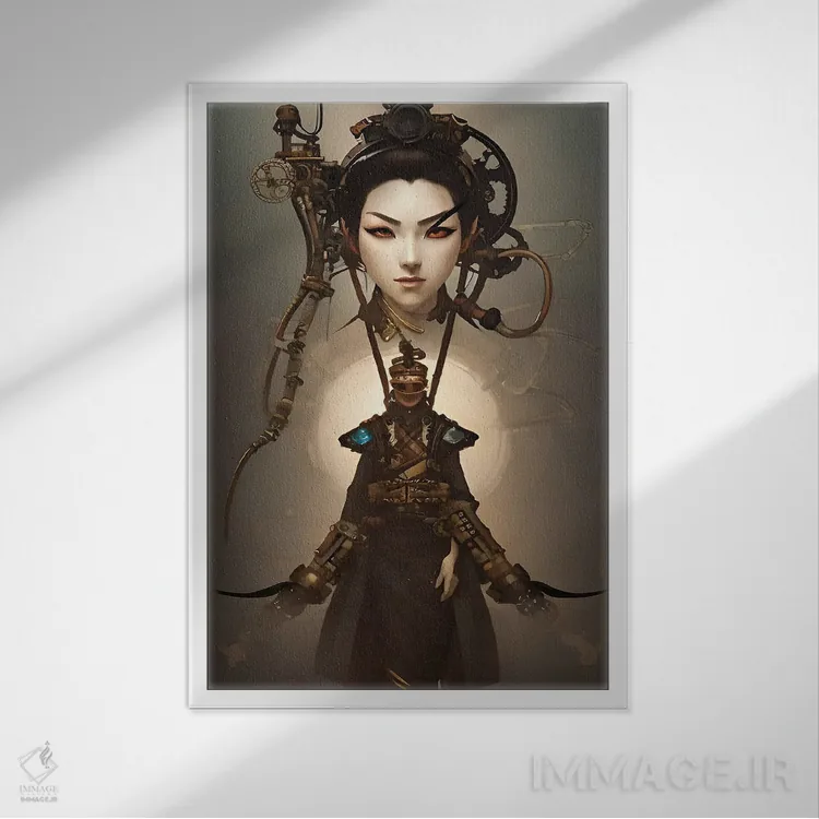 تابلو سامورایی و گیشا اثر آلساندرو دلا توره - نمای قابدار سفید