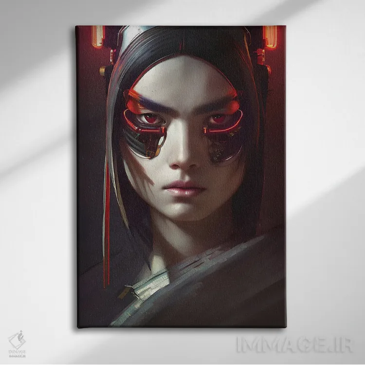 تابلو سامورایی سایبرپانک تکنولوژیک اثر آلساندرو دلا توره - نمای روبهرو روی دیوار