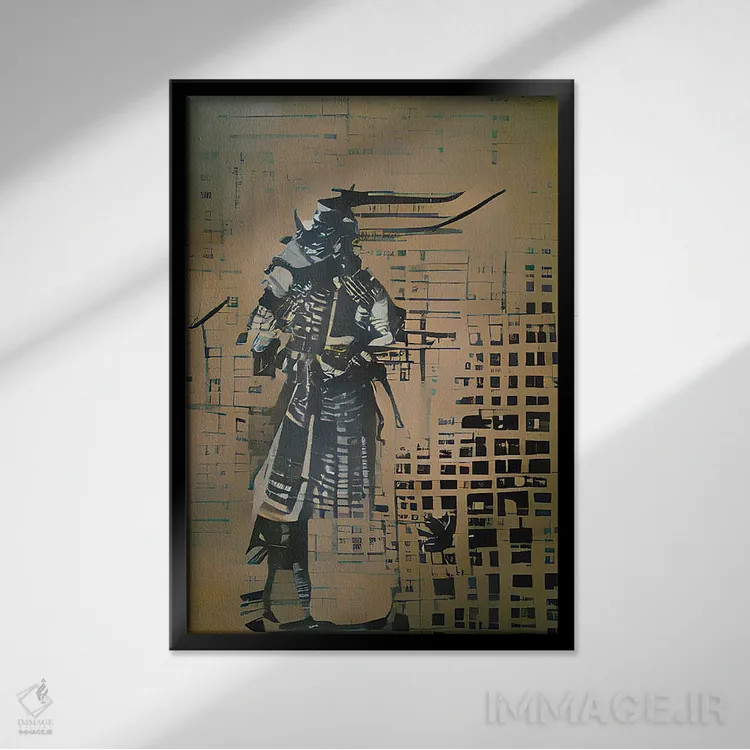 تابلو طرحی از یک سامورایی اثر آلساندرو دلا توره - نمای قابدار مشکی