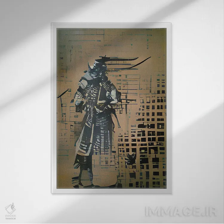 تابلو طرحی از یک سامورایی اثر آلساندرو دلا توره - نمای قابدار سفید