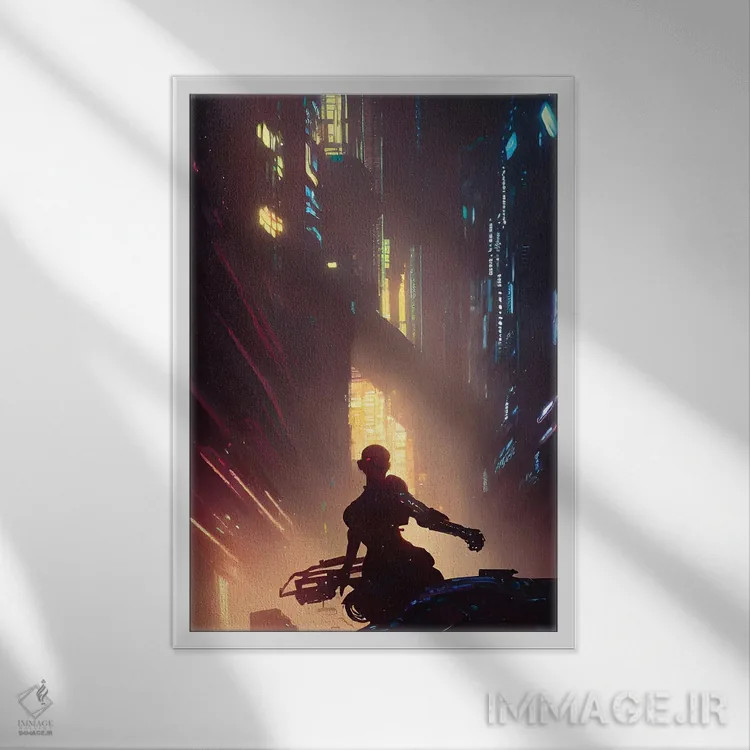 تابلو پیادهروی در شهر سایبرپانک ۱۲ اثر آلساندرو دلا توره - نمای قابدار سفید