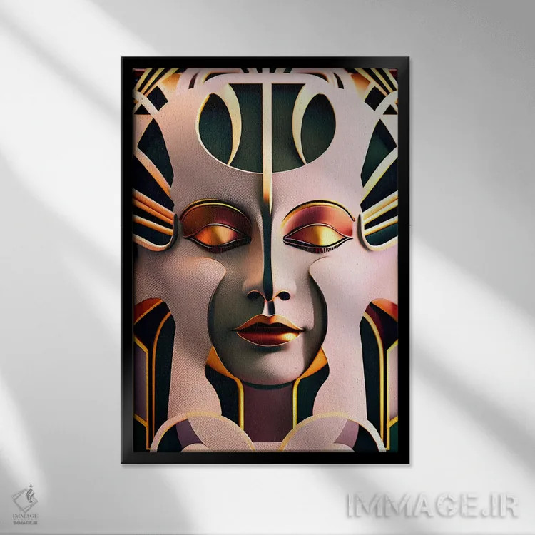 تابلو آرت دکو مصری سایبری هوش مصنوعی ۲ اثر آلساندرو دلا توره - نمای قابدار مشکی