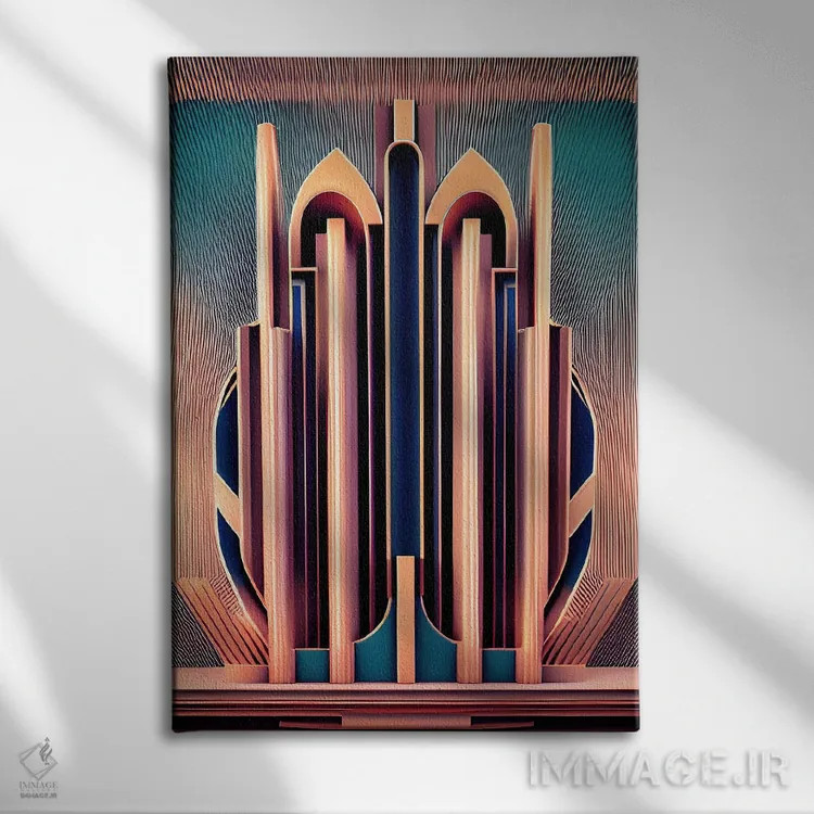 تابلو آرت دکو شهری هوش مصنوعی اثر آلساندرو دلا توره - نمای روبهرو روی دیوار