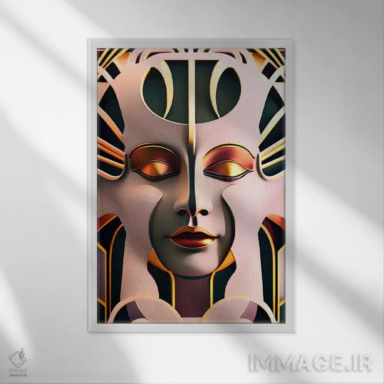 تابلو آرت دکو مصری سایبری هوش مصنوعی ۲ اثر آلساندرو دلا توره - نمای قابدار سفید