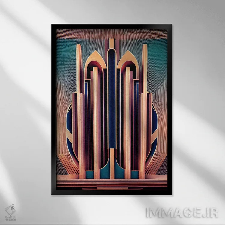 تابلو آرت دکو شهری هوش مصنوعی اثر آلساندرو دلا توره - نمای قابدار مشکی