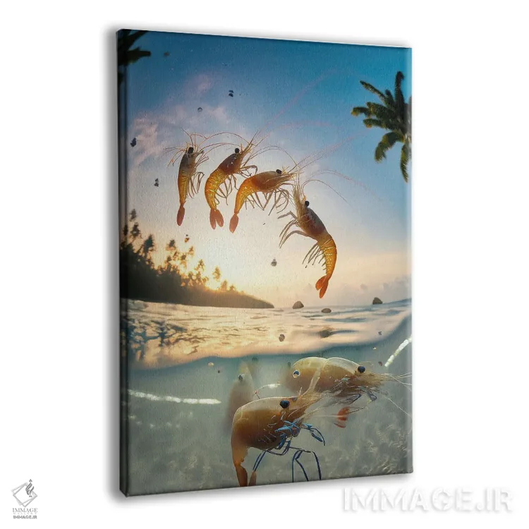 تابلو میگوهای هوش مصنوعی در حال پریدن از آب اثر آلساندرو دلا توره - نمای پرسپکتیو محصول