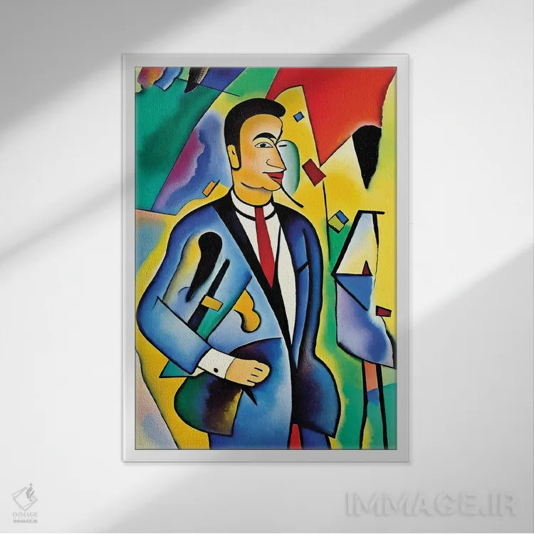 تابلو تاجر به سبک پیکاسو ۲ اثر آلساندرو دلا توره - نمای قابدار سفید