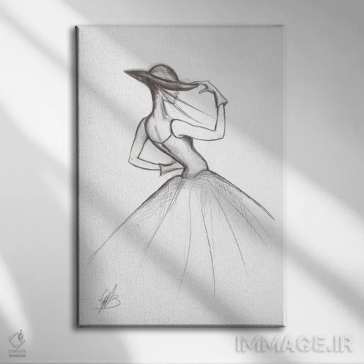 تابلو طرح مد از دختری با لباس اثر آلساندرو دلا توره - نمای روبهرو روی دیوار