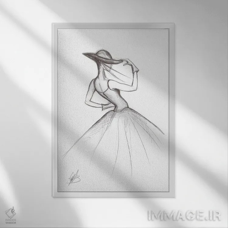 تابلو طرح مد از دختری با لباس اثر آلساندرو دلا توره - نمای قابدار سفید