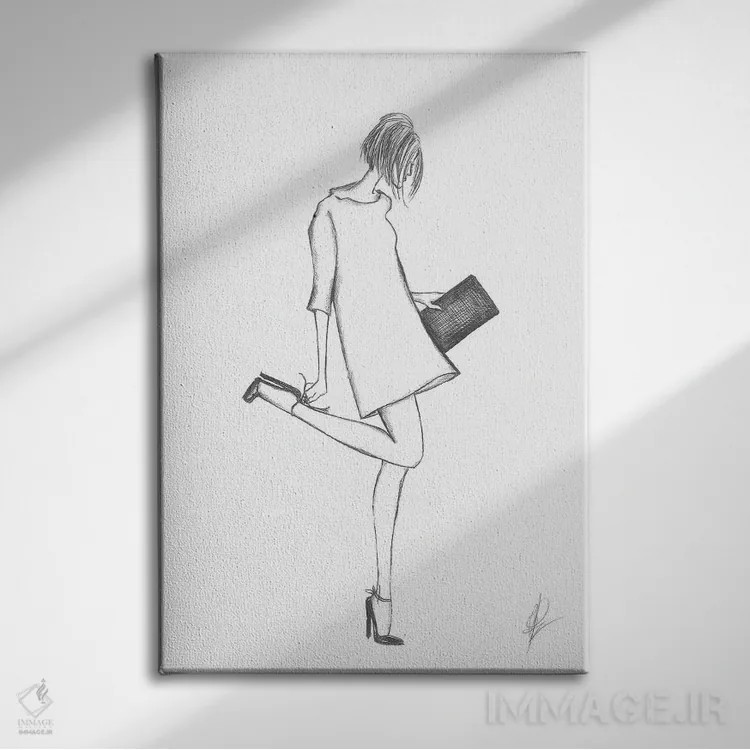 تابلو نقاشی از زنی با کفش پاشنهبلند و جیب اثر آلساندرو دلا توره - نمای روبهرو روی دیوار