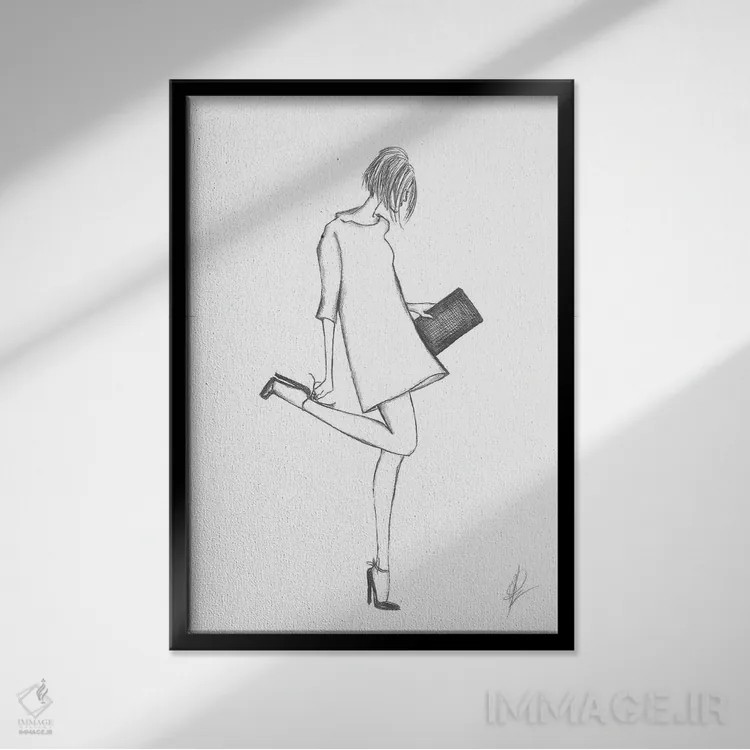 تابلو نقاشی از زنی با کفش پاشنهبلند و جیب اثر آلساندرو دلا توره - نمای قابدار مشکی