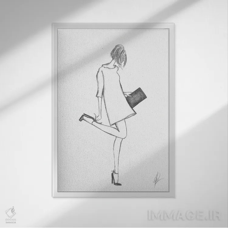 تابلو نقاشی از زنی با کفش پاشنهبلند و جیب اثر آلساندرو دلا توره - نمای قابدار سفید