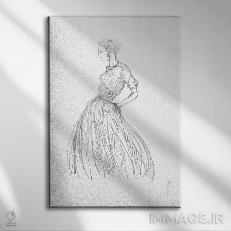 تابلو زن با لباس بلند مُد روز اثر آلساندرو دلا توره - نمای روبهرو روی دیوار