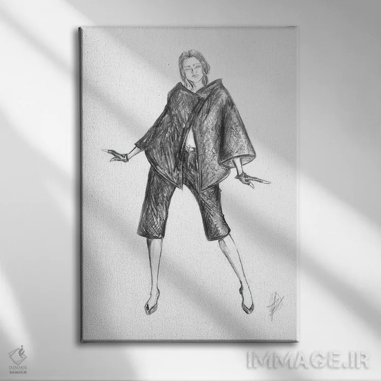 تابلو مدل مُد با لباس مشکی اثر آلساندرو دلا توره - نمای روبهرو روی دیوار