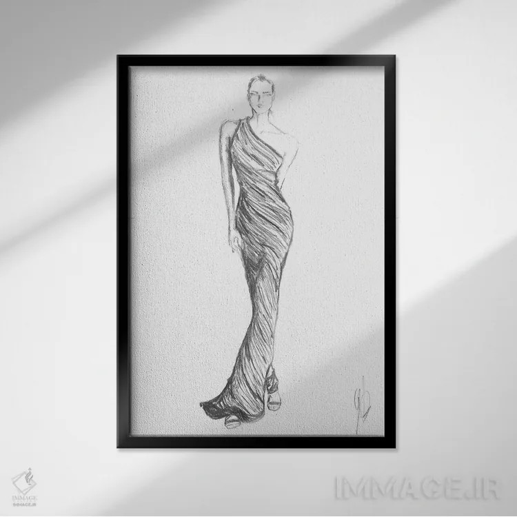تابلو زن با لباس مُد روز در حال قدم زدن اثر آلساندرو دلا توره - نمای قابدار مشکی