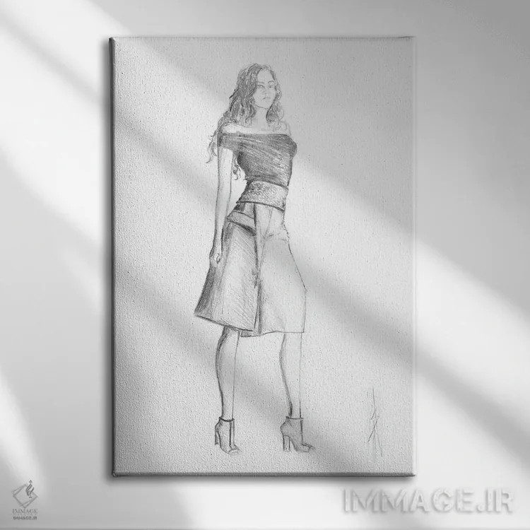 تابلو زن با دامن مُد روز و کفش پاشنهبلند اثر آلساندرو دلا توره - نمای روبهرو روی دیوار