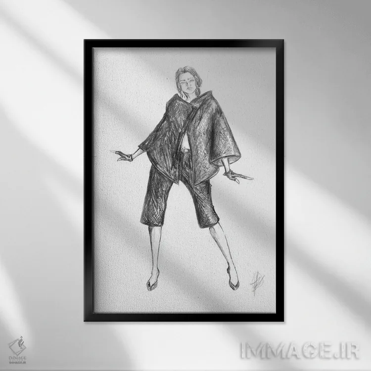 تابلو مدل مُد با لباس مشکی اثر آلساندرو دلا توره - نمای قابدار مشکی