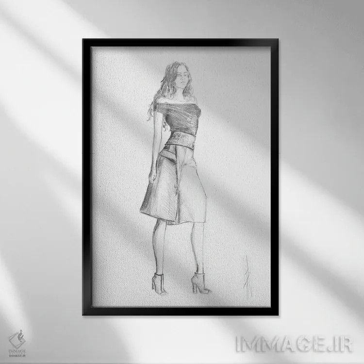 تابلو زن با دامن مُد روز و کفش پاشنهبلند اثر آلساندرو دلا توره - نمای قابدار مشکی