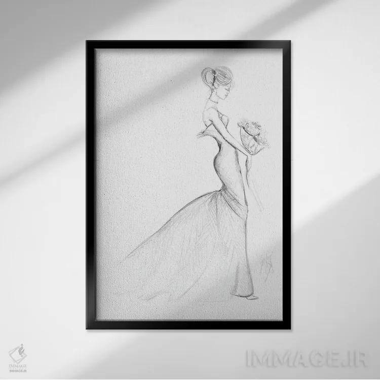 تابلو عروس با گل در لباس سفیدش اثر آلساندرو دلا توره - نمای قابدار مشکی