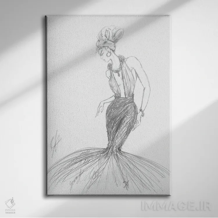 تابلو زن با لباس بلند مُد روز اثر آلساندرو دلا توره - نمای روبهرو روی دیوار