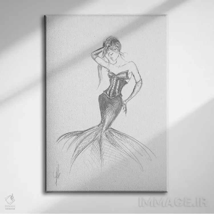 تابلو With Siren Fashion Dress,زن با لباس مُد پری دریایی اثر آلساندرو دلا توره - نمای روبهرو روی دیوار