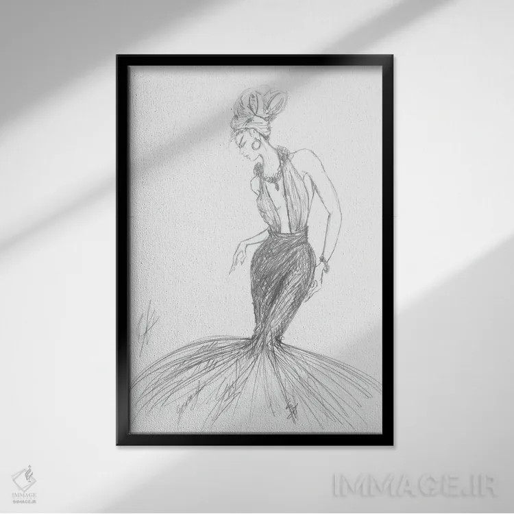 تابلو زن با لباس بلند مُد روز اثر آلساندرو دلا توره - نمای قابدار مشکی