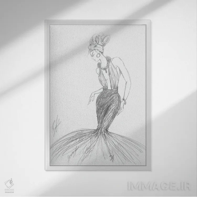 تابلو زن با لباس بلند مُد روز اثر آلساندرو دلا توره - نمای قابدار سفید