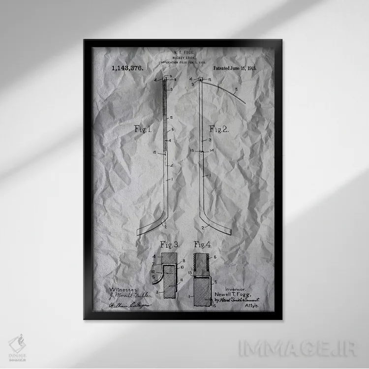 تابلو پوستر ثبت اختراع هاکی اثر آلساندرو دلا توره - نمای قابدار مشکی