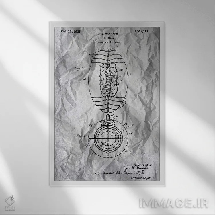 تابلو پوستر ثبت اختراع فوتبال اثر آلساندرو دلا توره - نمای قابدار سفید