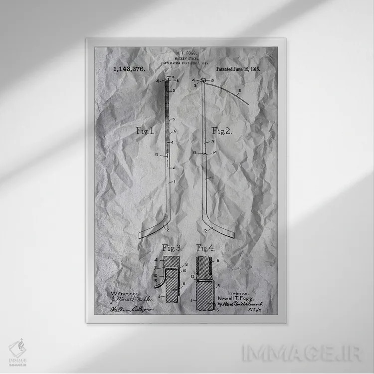 تابلو پوستر ثبت اختراع هاکی اثر آلساندرو دلا توره - نمای قابدار سفید