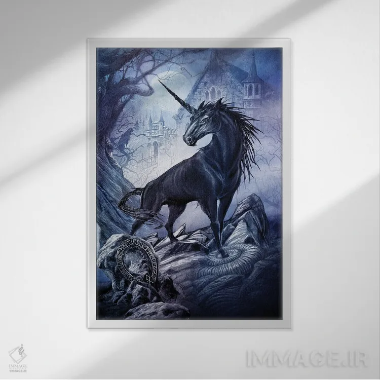 تابلو نوتیکورن (اسب شاخدار شب) اثر آلکمی انگلند (استودیو هنری انگلیسی) - نمای قابدار سفید