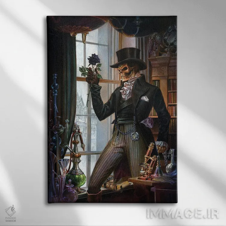 تابلو مُردهام پس هستم (عبارت لاتین) اثر آلکمی انگلند (استودیو هنری انگلیسی) - نمای روبهرو روی دیوار