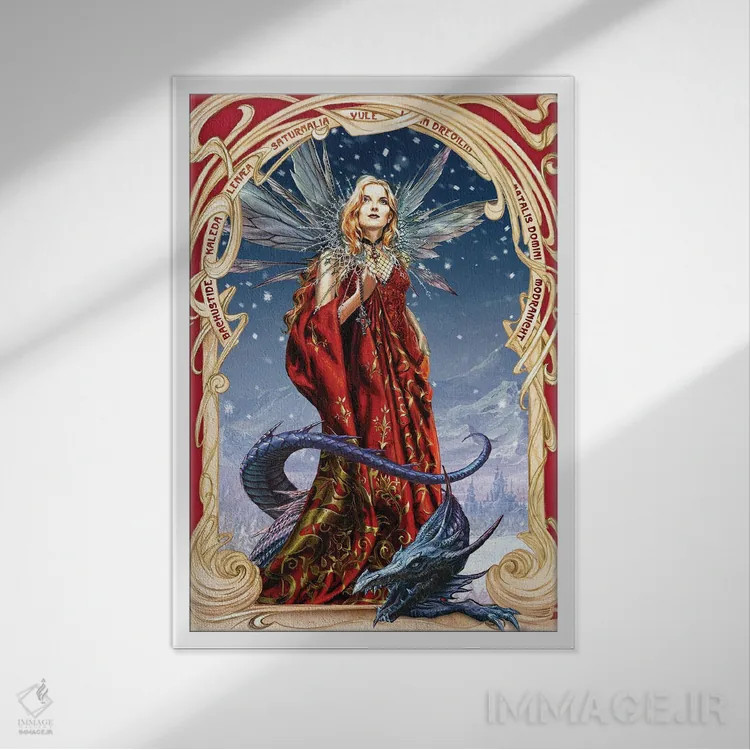 تابلو بارش برف در آوالون (جزیره افسانهای) اثر آلکمی انگلند (استودیو هنری انگلیسی) - نمای قابدار سفید